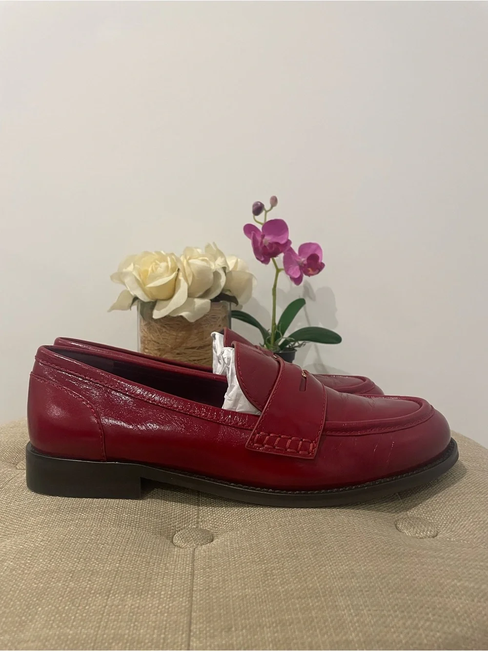 Tory Burch Chelsea Red Penny Loafers - Size 8 - Picture 5 of 16